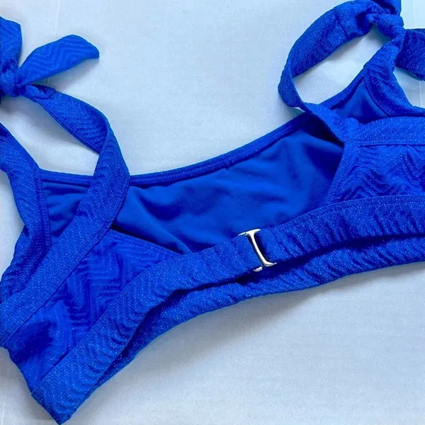 NWOT Sugar Beach Cobalt Blue Glitter Chevron Swim Bikini Set Sz Medium - Image 11