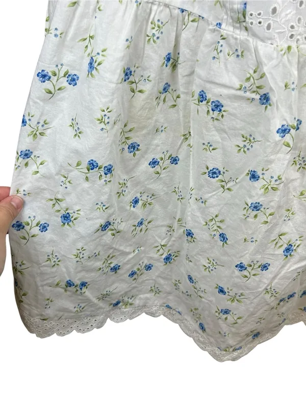 Victoria’s Secret Y2K Floral Eyelet Babydoll Cami White Blue Coquette Small - Image 7