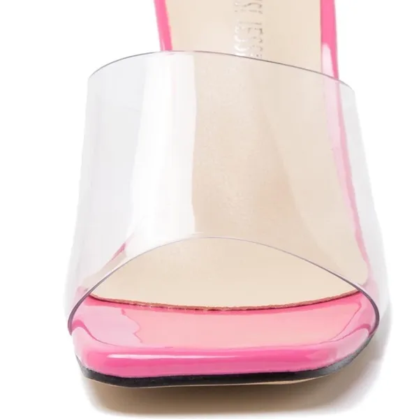 MAIERNISI Clear‎ Heels Sandals Square Toe High Stiletto Mules Slip on Wedding 9 - Image 5