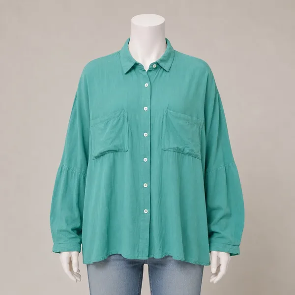 Mint Green Rayon Button Down Oversized Roll Tab Sleeve Shirt‎ XL - Image 2