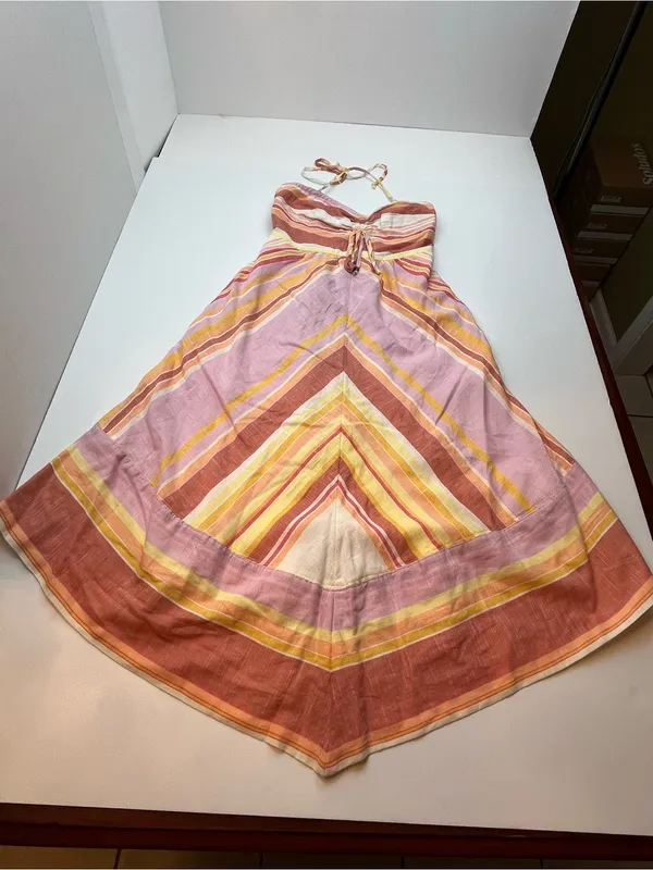 By Anthropologie Savannah 100% Cotton Halter Midi Multi Stripe Sundress Womens 4 - Image 3