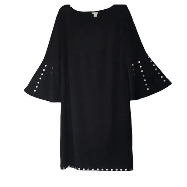 C Est 1946 Shift‎ Dress Black Studded Bell Sleeve Edgy Women Small NWT - Image 2