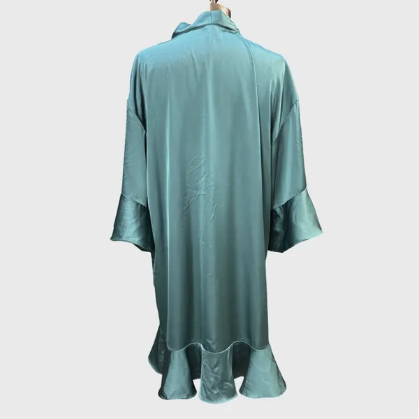 Birdy Grey M/L Teal Blue Satin Bell Sleeve Robe Bridal Bachelorette Morning GRWM - Image 4