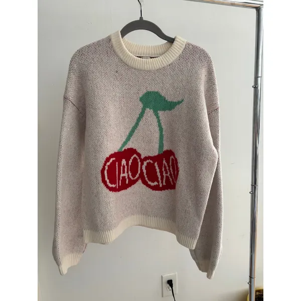 A New Day Cherry Graphic Sweater Women’s Medium Cream Knit Pullover Cozy Cute - Image 3