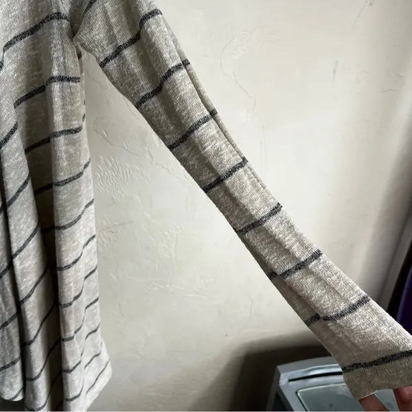 AEO Cream‎ Lightweight Striped Waterfall Open Front Cardigan - Image 4