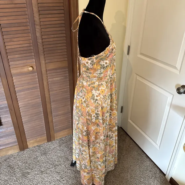 En Saison Kasey Yellow Floral Halter Maxi Dress Large Boho Beach Cowgirl - Image 4