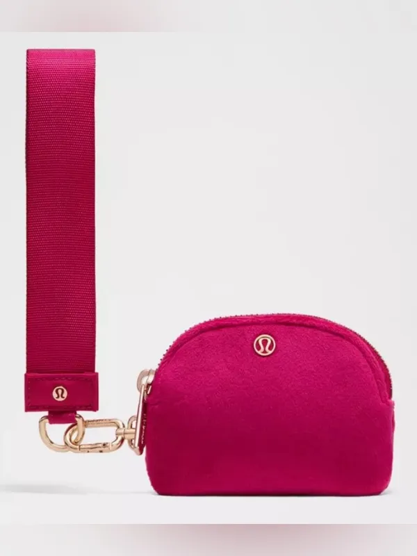 Lululemon NWT Dual Pouch Wristlet Keychain Strap L Monogram Velvet Pink - Image 2