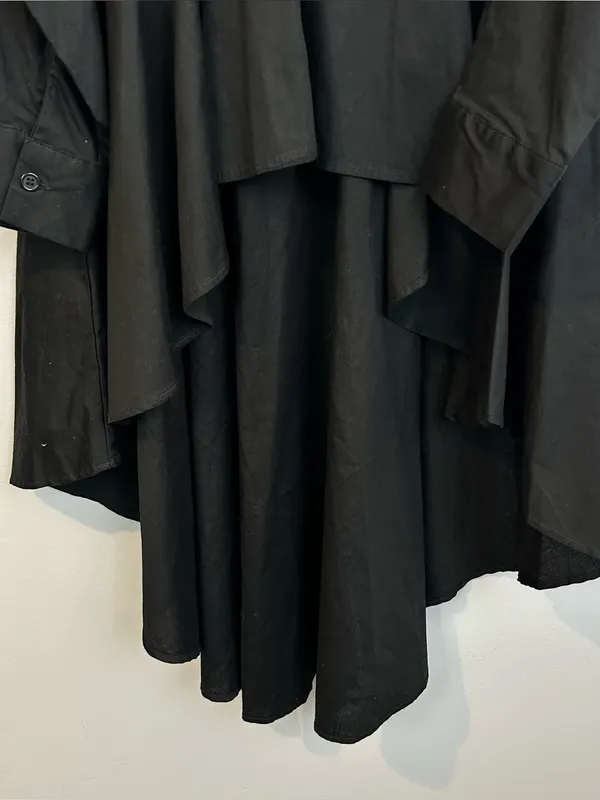 CQbyCQ Black High Low Button Down Avante Garde Puff Shoulder Shirt Dress Small - Image 7