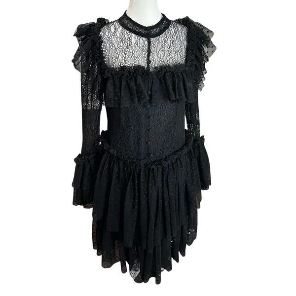 Sandra Mansour x H&M Black Tulle Lace Mini Dress Gothic Large L - Image 2