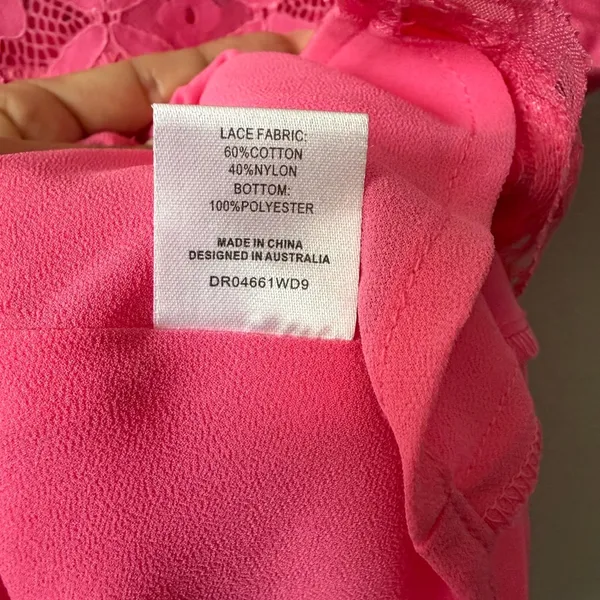 Meshki Hot Pink Lace Slip Mini Dress Size Large Satin Lace Party Date Night - Image 11