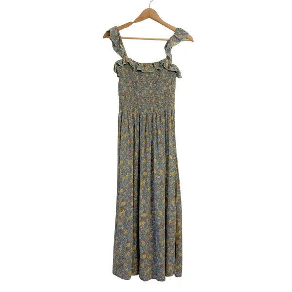 Natural Life Megan Dress M Smocked Ruffle Ditsy Floral Cottagecore Slit Green - Image 2