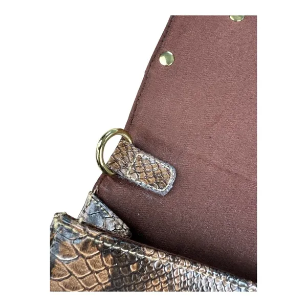 Brown Snake Print Vegan Leather Envelope Clutch Bag Gold Buckle Accent Mob Wife - Image 6
