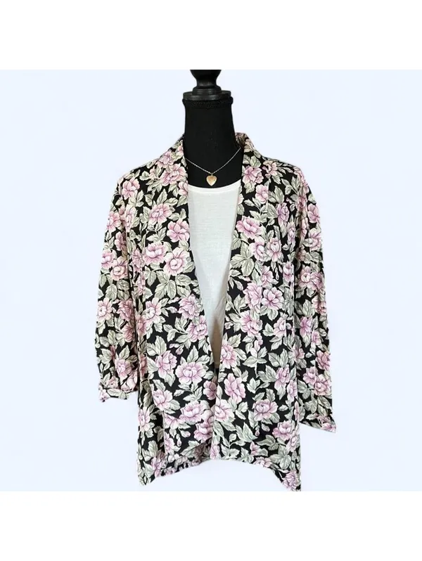 Vintage Y2K cottagecore coastal floral open front cardigan jacket petite 💗 - Image 2
