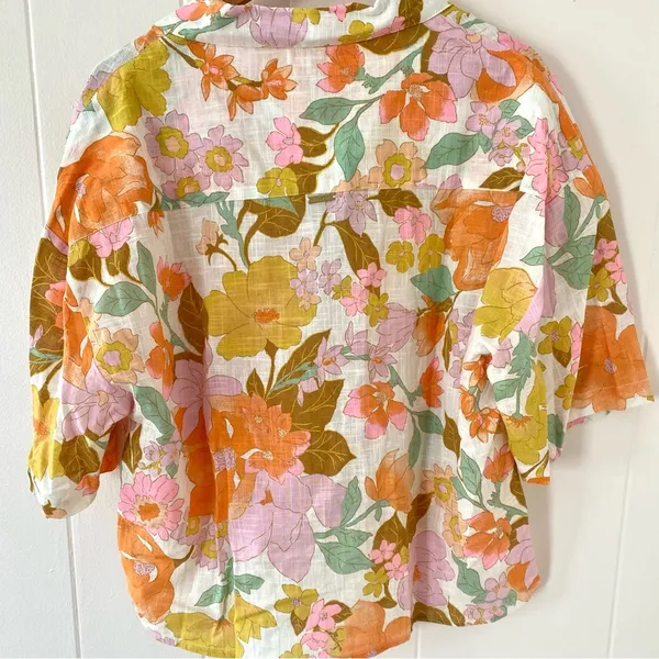 Billabong All Good Button Up Shirt Multicolor Floral Size Medium - Image 7