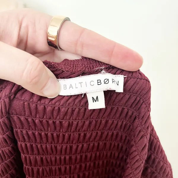 [Baltic Born] Maroon Amalfi Smocked Off The Shoulder Ruffle Maxi Dress Sz Medium - Image 13