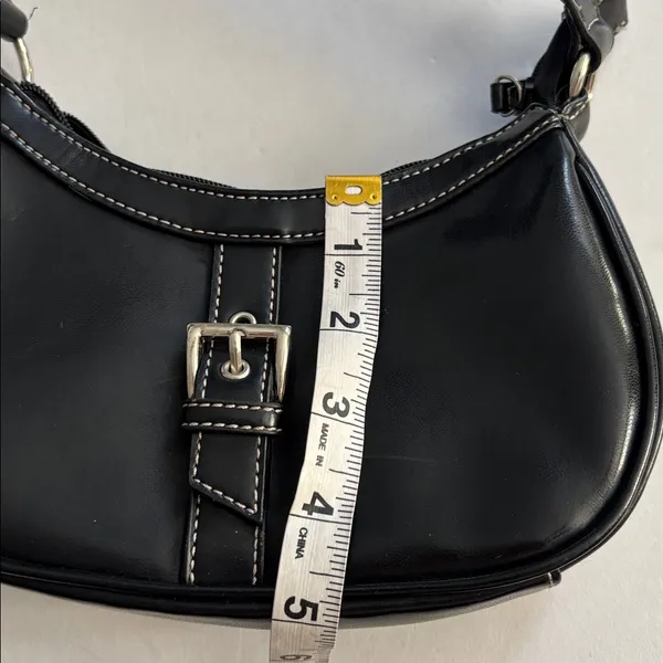 Nine & Co. FAUX LEATHER MINI BLACK BAG…SILVER BUCKLE ADORNMENT ZIP CLOSURE - Image 11