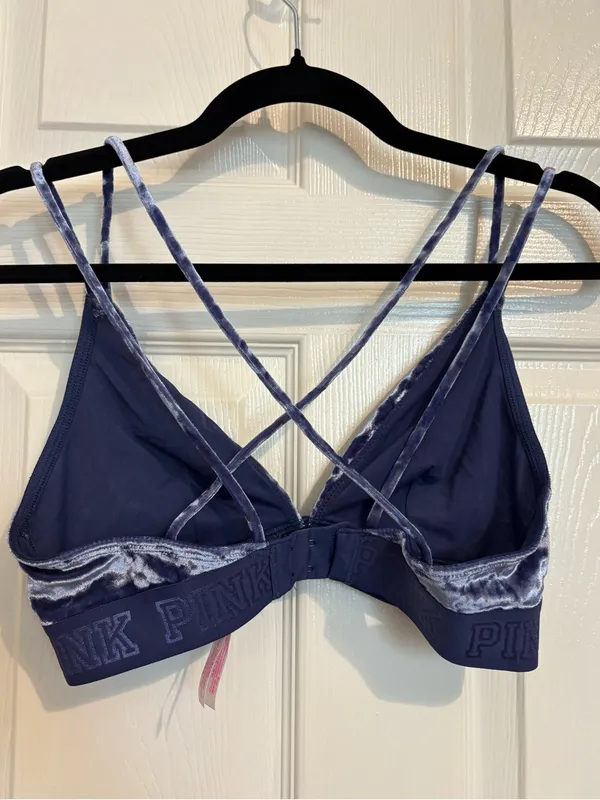 PINK Victoria’s Secret medium unlined blue crushed velvet triangle bralette - Image 4