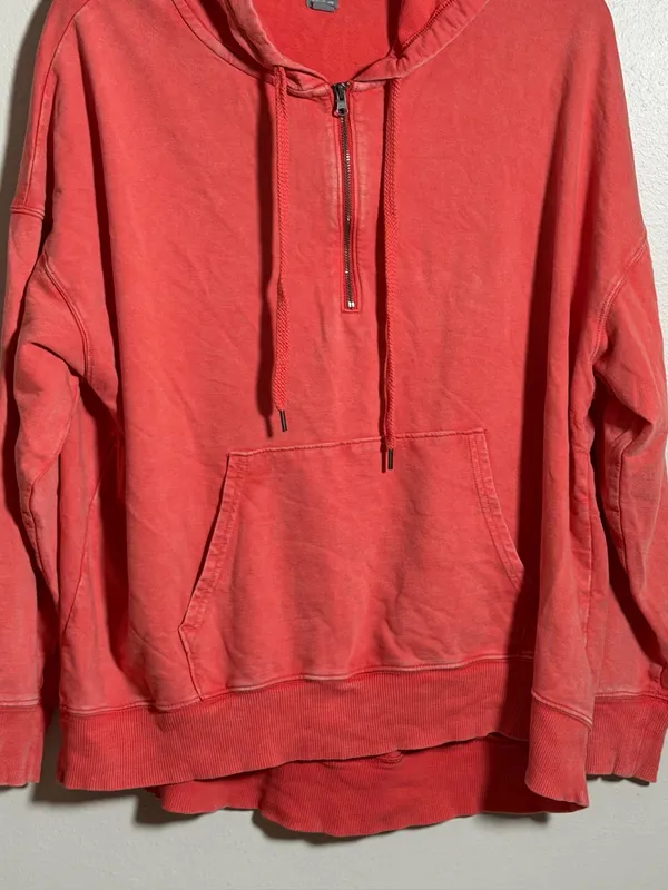 Aerie‎ Women Orange Coral Half-Zip Hooded Pullover Sweatshirt Sweater size M - Image 3