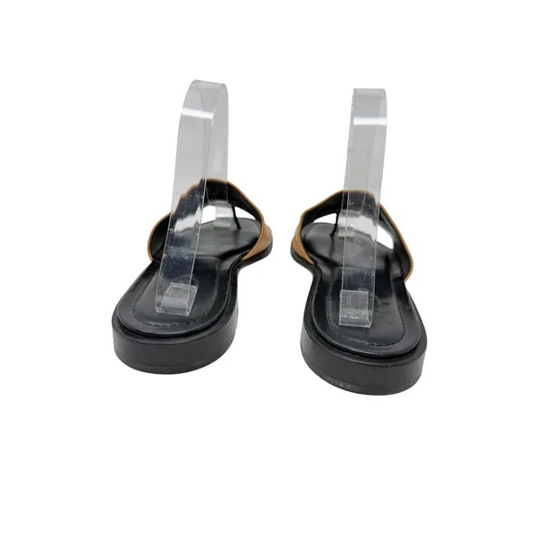 Tod's Leather Toe Ring Flat Slide Sandals Tan Black Made in Italy Size 8 - Image 8