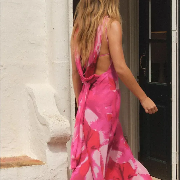 ZARA Elegant Pink Floral Maxi Dress - Image 5