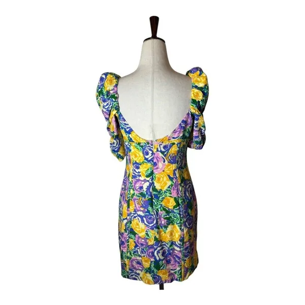 Zara Dress Women Medium Purple Yellow Floral Balloon Sleeve Corset Style‎ Mini - Image 4