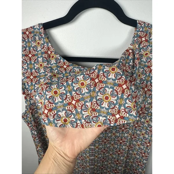 Amang NY Top Womens XL Peasant Boho V-neck Cap Sleeve Stretch‎ Colorful - Image 7