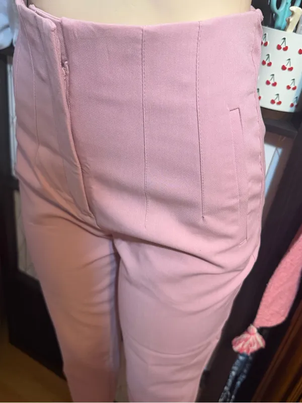 Zara Light Pink High-Waist Cropped Tailored Pants - Image 2