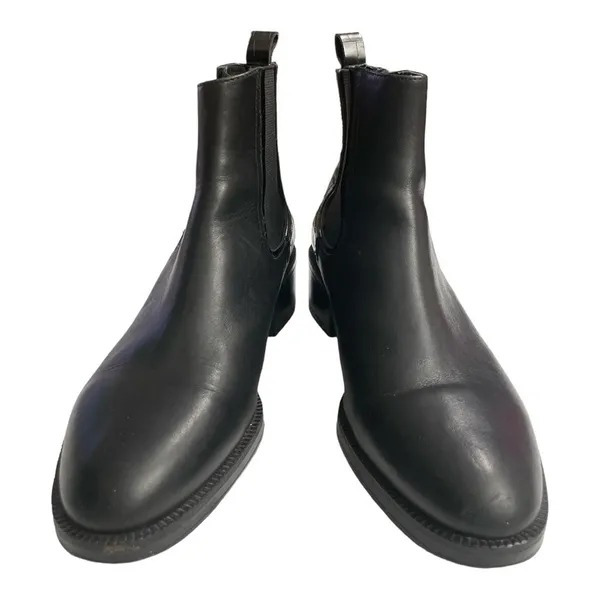 ZARA Block Heel Leather Croc Embossed Ankle Chelsea Boots, Black US 7.5 EU 38 - Image 3