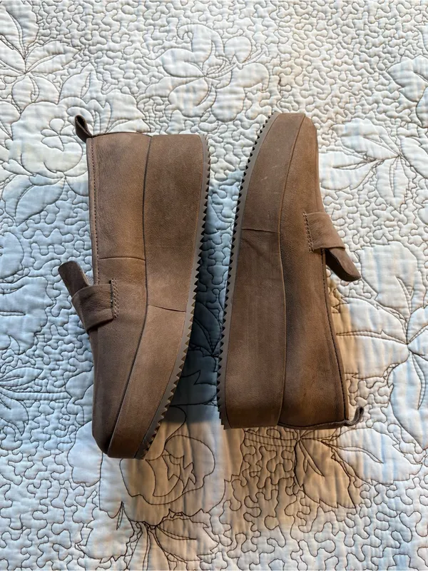 💥 Eileen Fisher Max Nubuck Leather Wedge Platform Loafers Taupe Sz 7 🧡 - Image 4