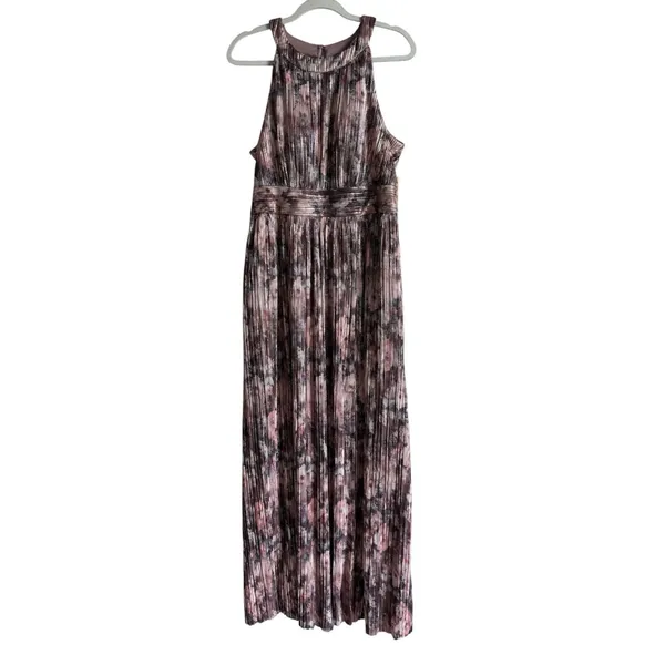 Eliza J‎ Women's 14 Gown Plum Metallic Sleeveless Halter Neck Pleated Dress NEW - Image 4