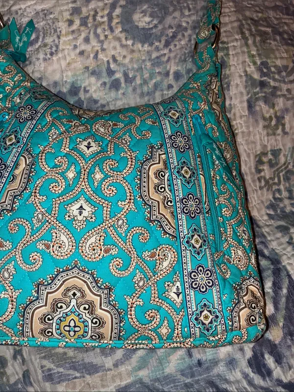 Vera Bradley Totally Turquoise Teal & Brown Tote Bag Shoulder Bag - Image 4