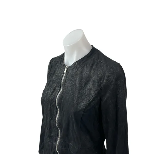 My-D Women's Black Faux Vegan Leather Zip Up Long Sleeve Coat Jacket Top Size S - Image 2
