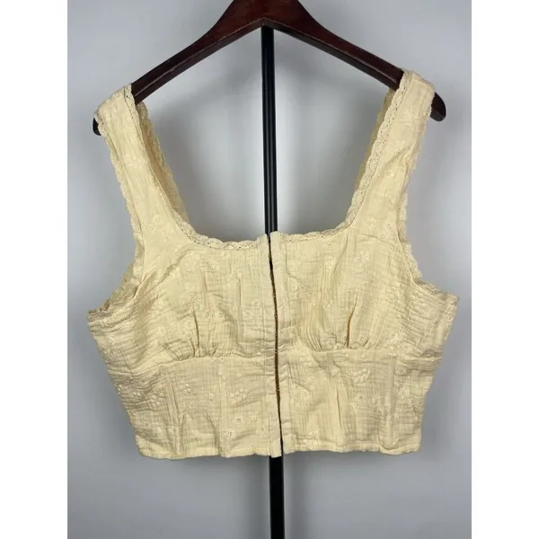 Forever 21 Soft Yellow Gauze Peasant Corset Floral Crop Tank Blouse Size L‎ - Image 3