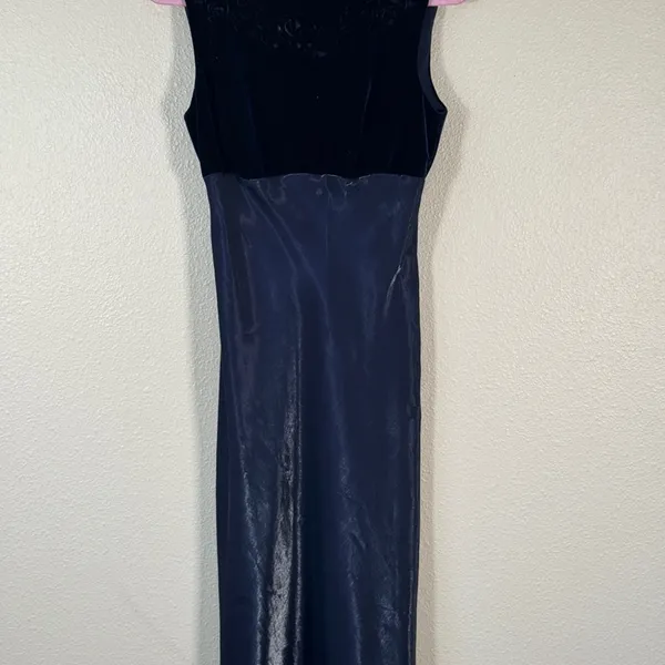 Vintage 90s Blue Velvet Satin Maxi Dress Womens 14 Prom Formal Phoebe Buffet - Image 15