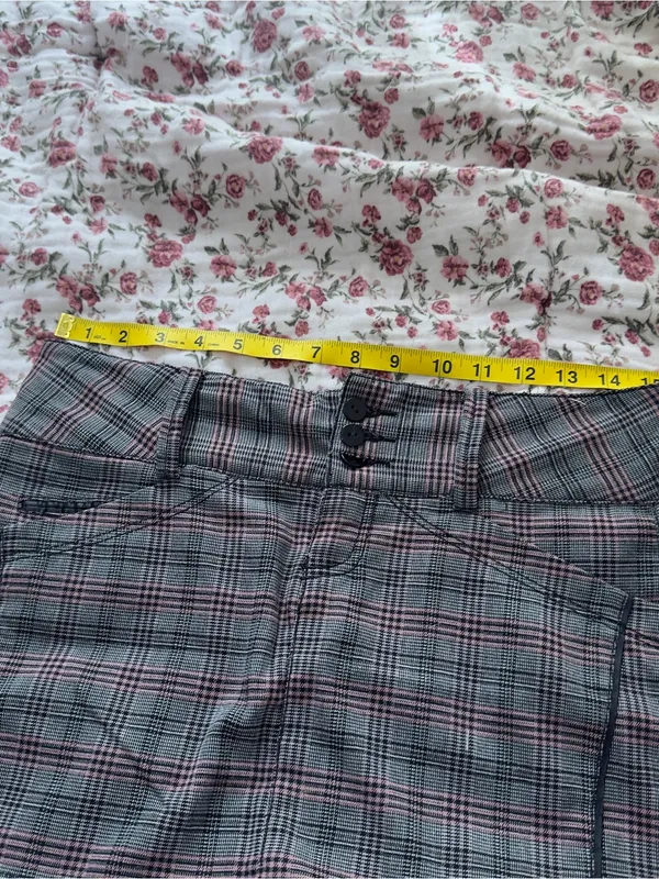 Y2K Plaid Mini Skirt in Grey with Subtle Pink Stripe - Image 5