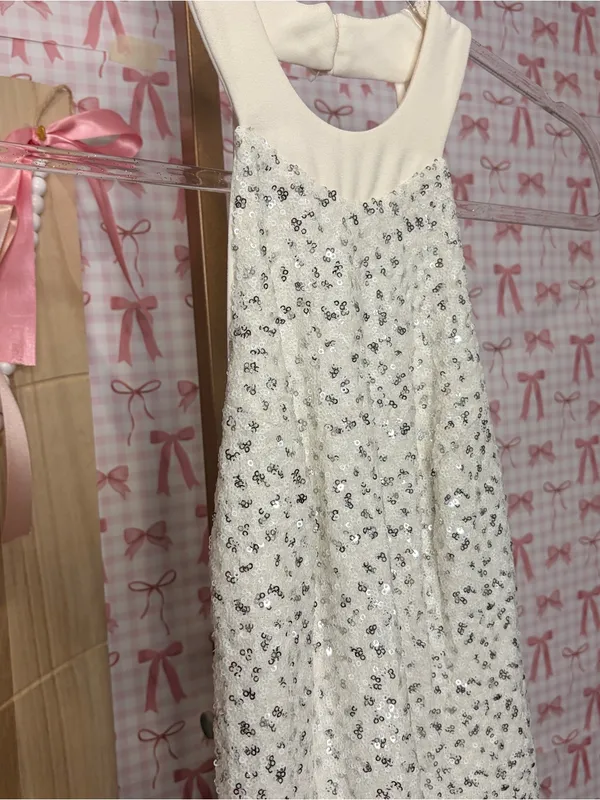 Dress the Population White Silver Sequin Skater Formal Dress Bridal Wedding XS - Image 2
