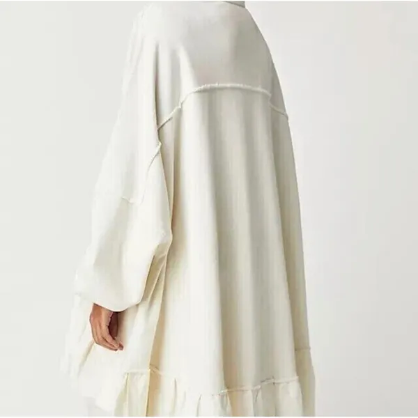 Free People Buttondown Ruffle Hem Shacket Women OS White‎ Oversized Cotton Boho - Image 4