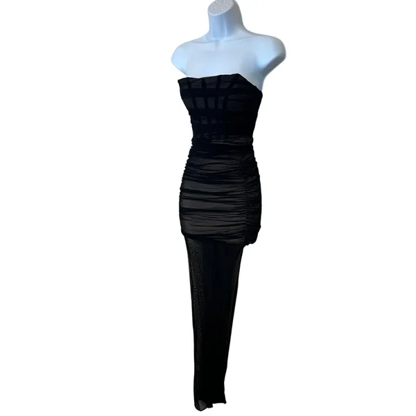 Nookie Black Mesh Ruched Maxi Dress XS Bustier Slimming Bodycon Designer $380 - Image 11
