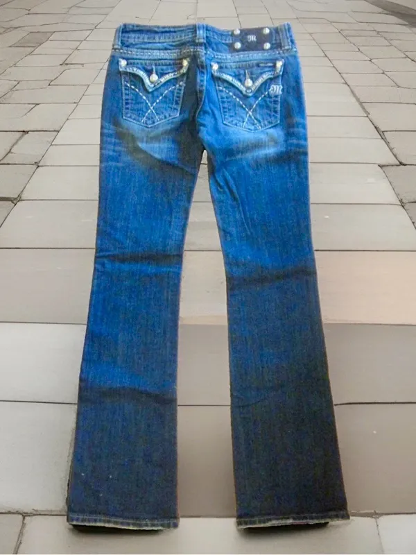 MISS ME Low Rise Boot Cut Jean Dark Wash Denim Sz 28 Flap Pockets JW5180B7 Y2K - Image 7