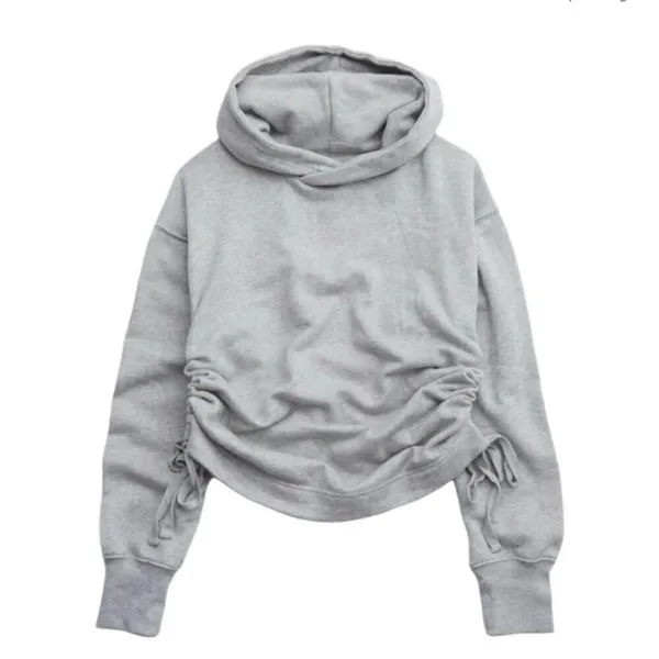 Aerie Hoodie Sweatshirt Oversized Cinch Side Ruched Pullover Grey Cropped XS NEW - Image 3