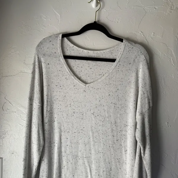 American‎ Eagle Speckled V-Neck Long Sleeve Cozy Knit Sweater Top Women's L - Image 2