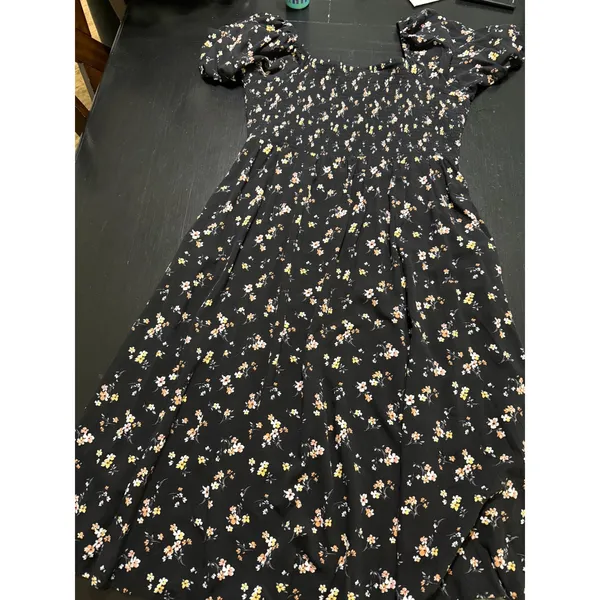 Maurices Black Floral Smocked Midi Dress Short Puff Sleeve Square Neck XXL - Image 4