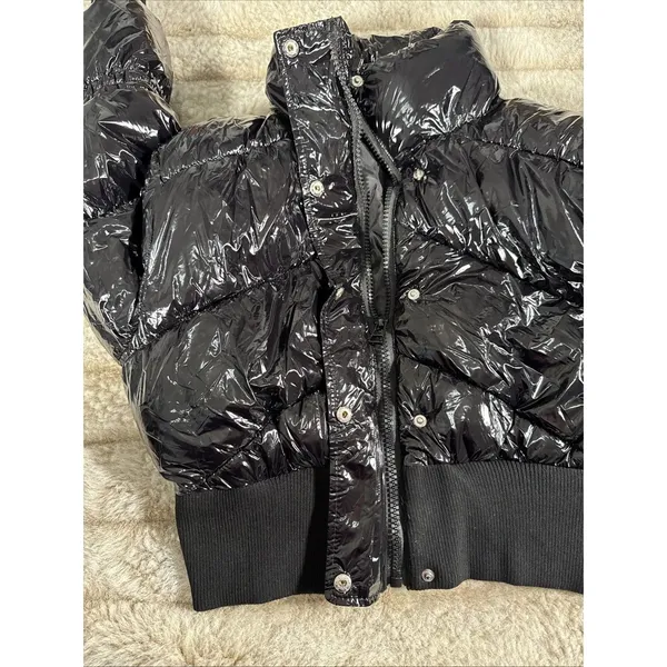 Stoosh Jacket Womens Medium Black Glossy Bubble Coat Cropped Shiny Puffer New - Image 9