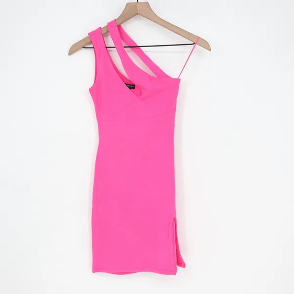 Naked Wardrobe Hot Pink One Shoulder Bodycon Mini Dress Side Slit Womens Size L - Image 2