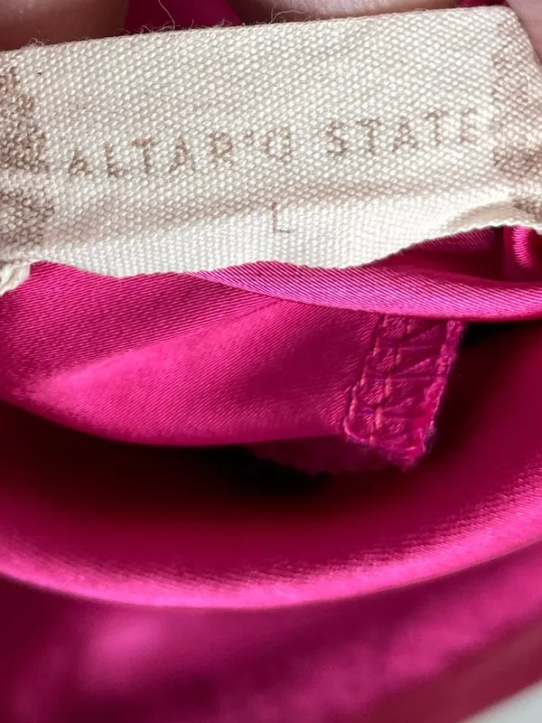 Altar'd State Daphne Satin Midi Dress Size Large Magenta Pink Halter Neck Tie - Image 5