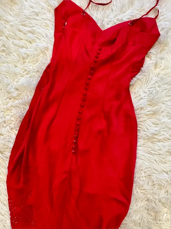 NEW House of CB Anastelle Bead Embellished Satin Mermaid red Gown Sz L+ XL - Image 8