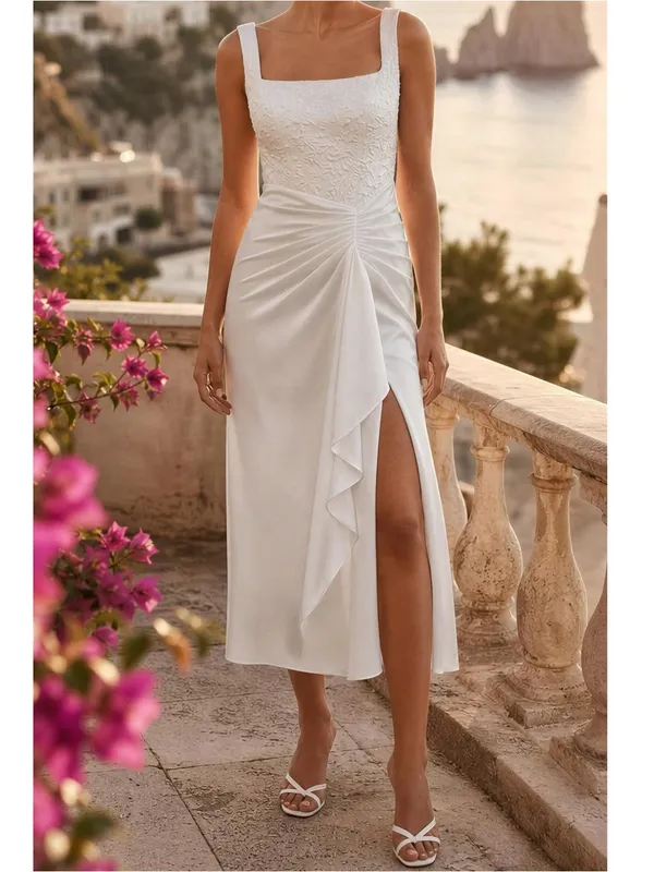 BHLDN Sleeveless Lace Corset Ruched A-Line Midi Dress, White, 6 (US) - Image 2