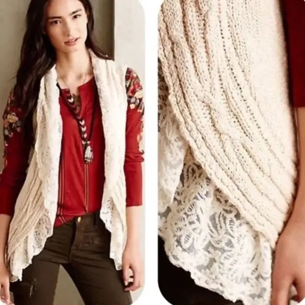 Anthropologie Knitted and Knotted Lace Knit Sweater Vest Women’s Small - Image 2