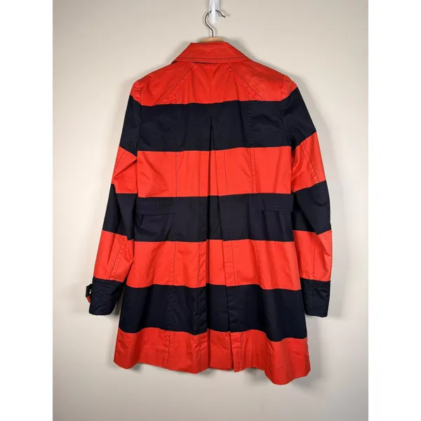 Tommy‎ Hilfiger Red Navy Stripe Double Breasted Trench Coat Jacket Size S P - Image 8