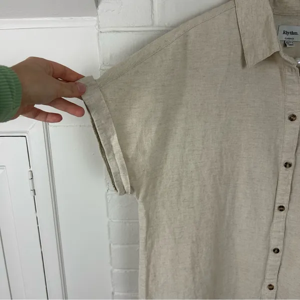 Rhythm Classic Linen Blend Shirt Dress In Oat Size S - Image 6